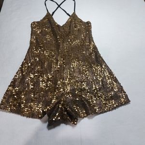 ASTR Gold Sequin Rumper Halter Top Size XS